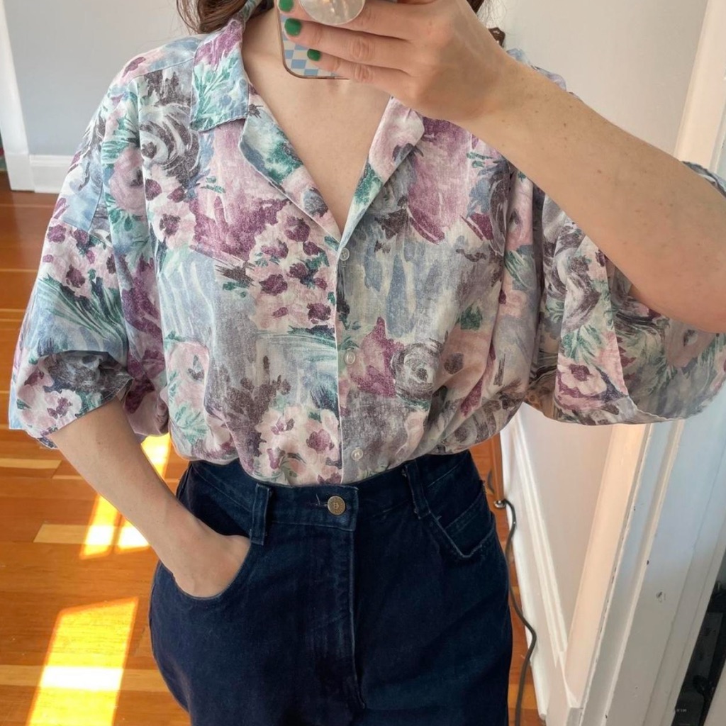 Vintage Painted Floral Camp Shirt